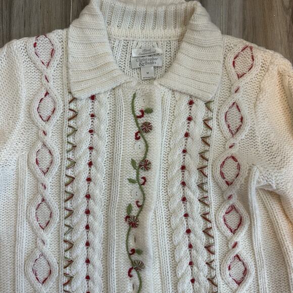 Vtg Christopher Banks Christmas Cardigan Sz M Button Cable Knit Candy Granny - Picture 2 of 8
